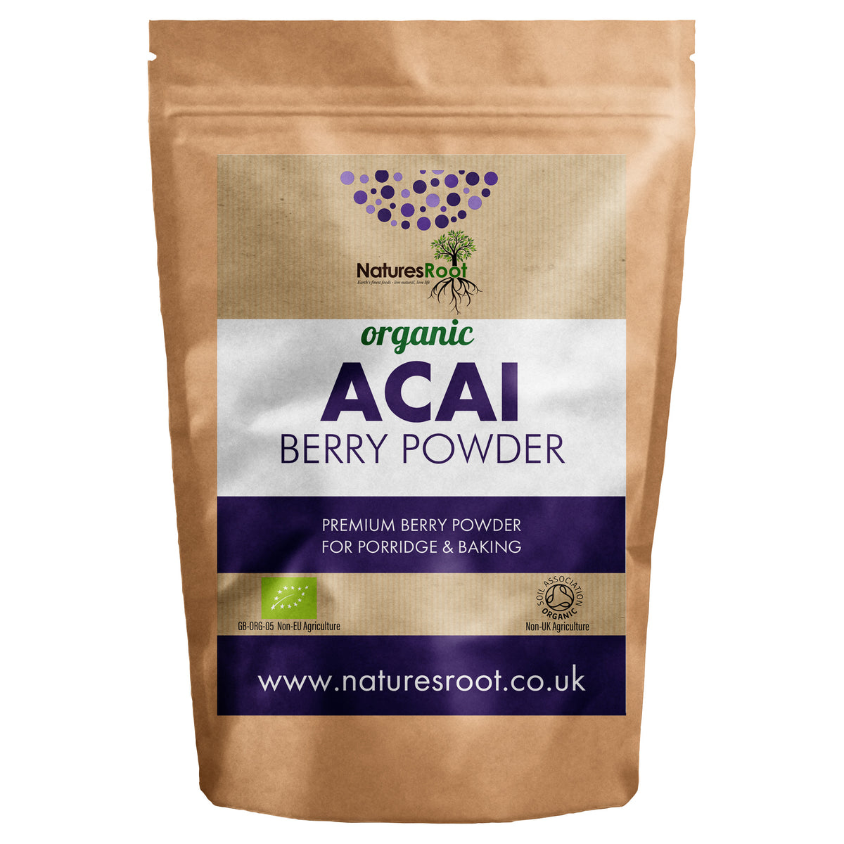 Organic Acai Powder (Freeze-Dried) by Nature's Root - front of pouch