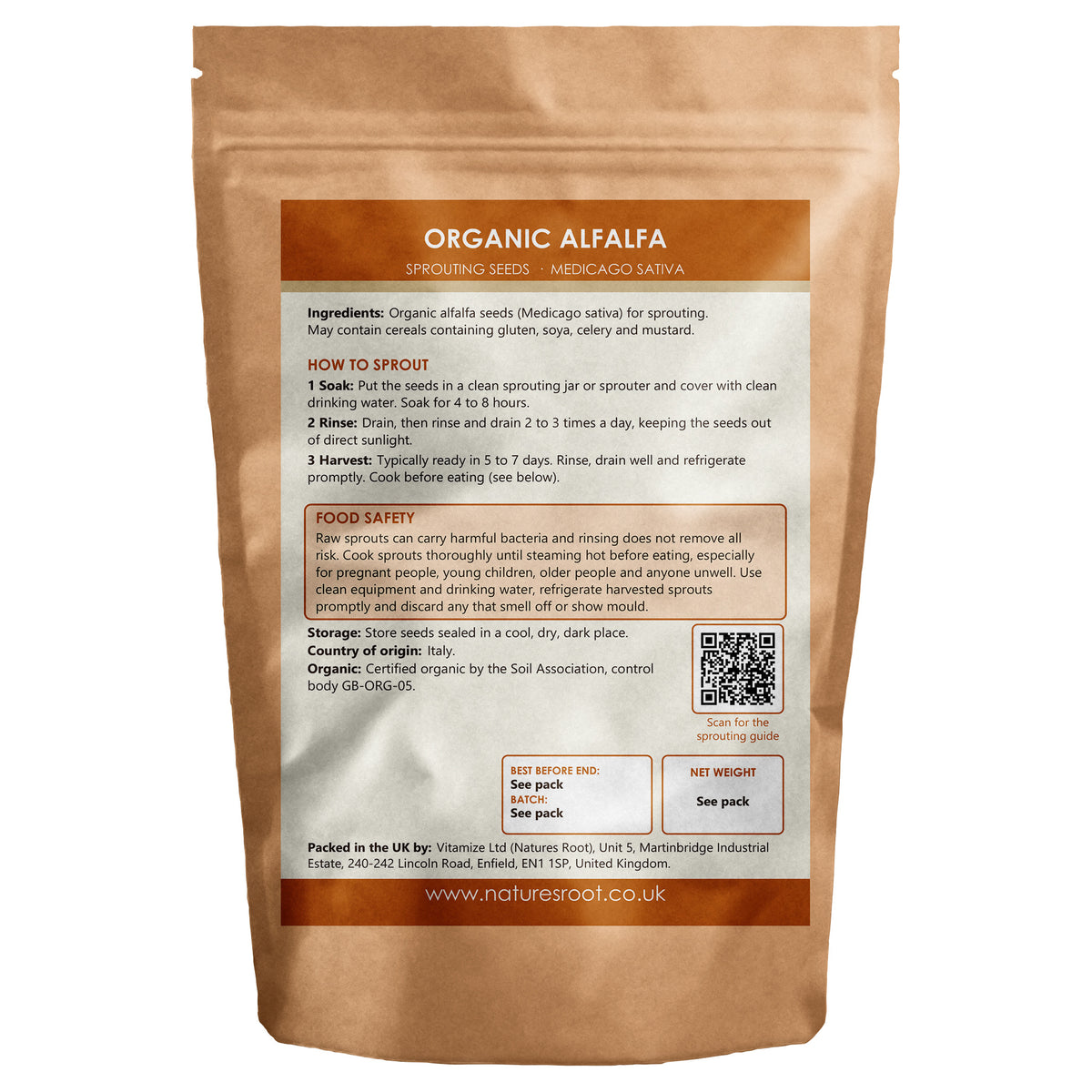Organic Alfalfa Sprouting Seeds - back of pack