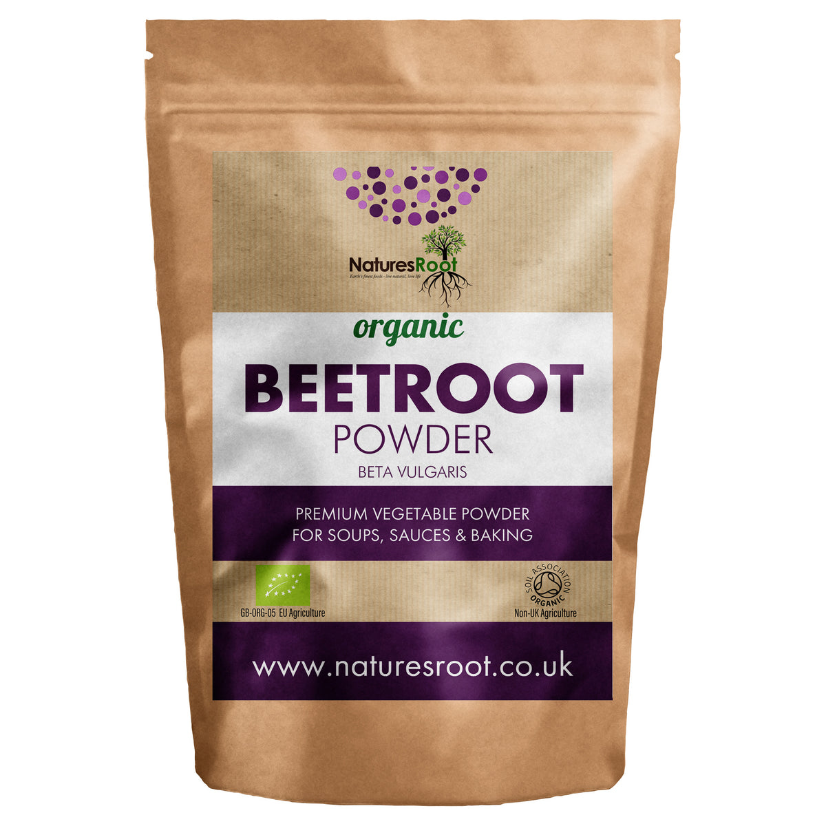 Organic Beetroot Powder by Nature's Root - front of pouch