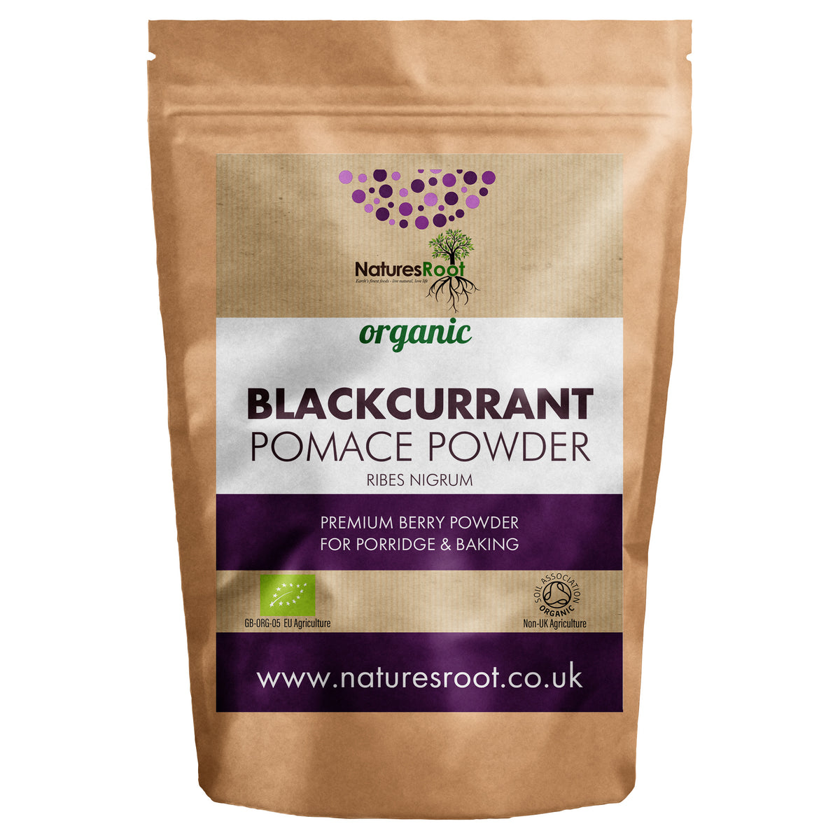 Organic Blackcurrant Pomace Powder by Nature's Root - front of pouch