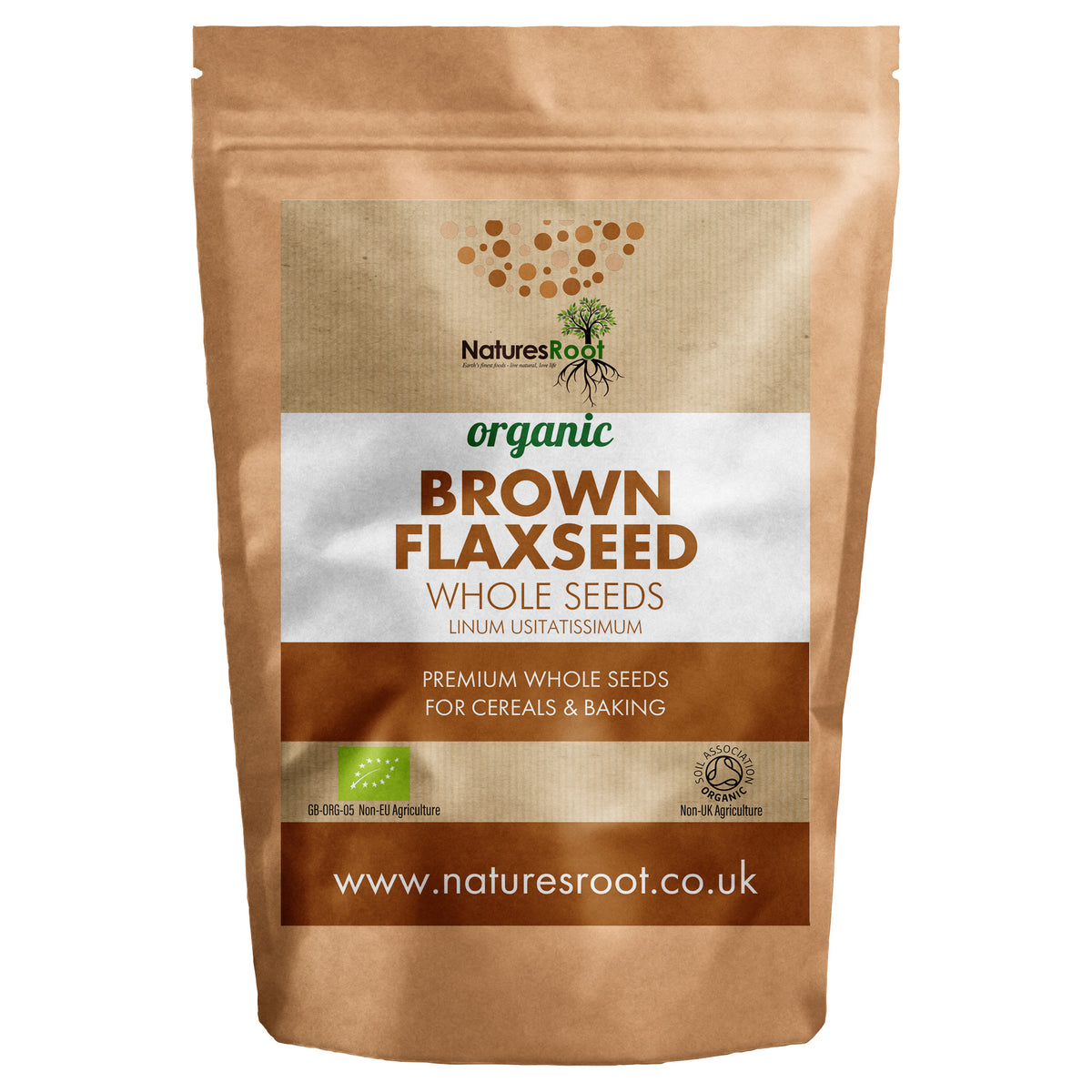 Organic Brown Flaxseeds (Linseeds) by Nature's Root - front of pouch