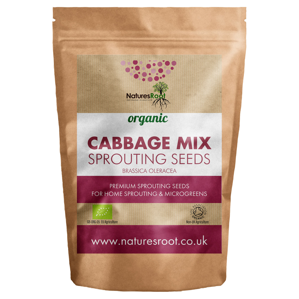 Organic Cabbage 'Mix' Sprouting Seeds - front of pack