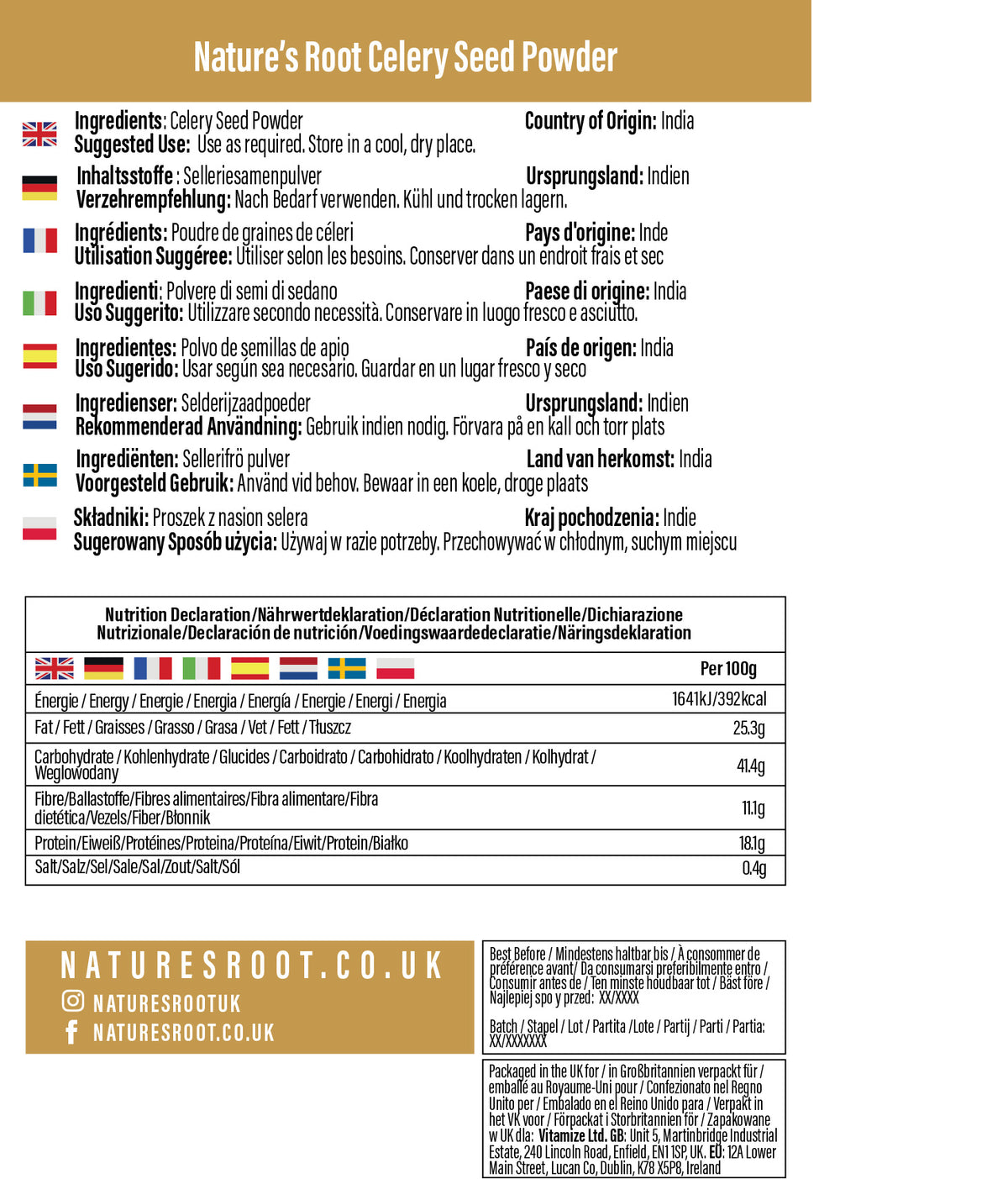 Premium Selleriesamen-Pulver von Nature's Root – 250 g