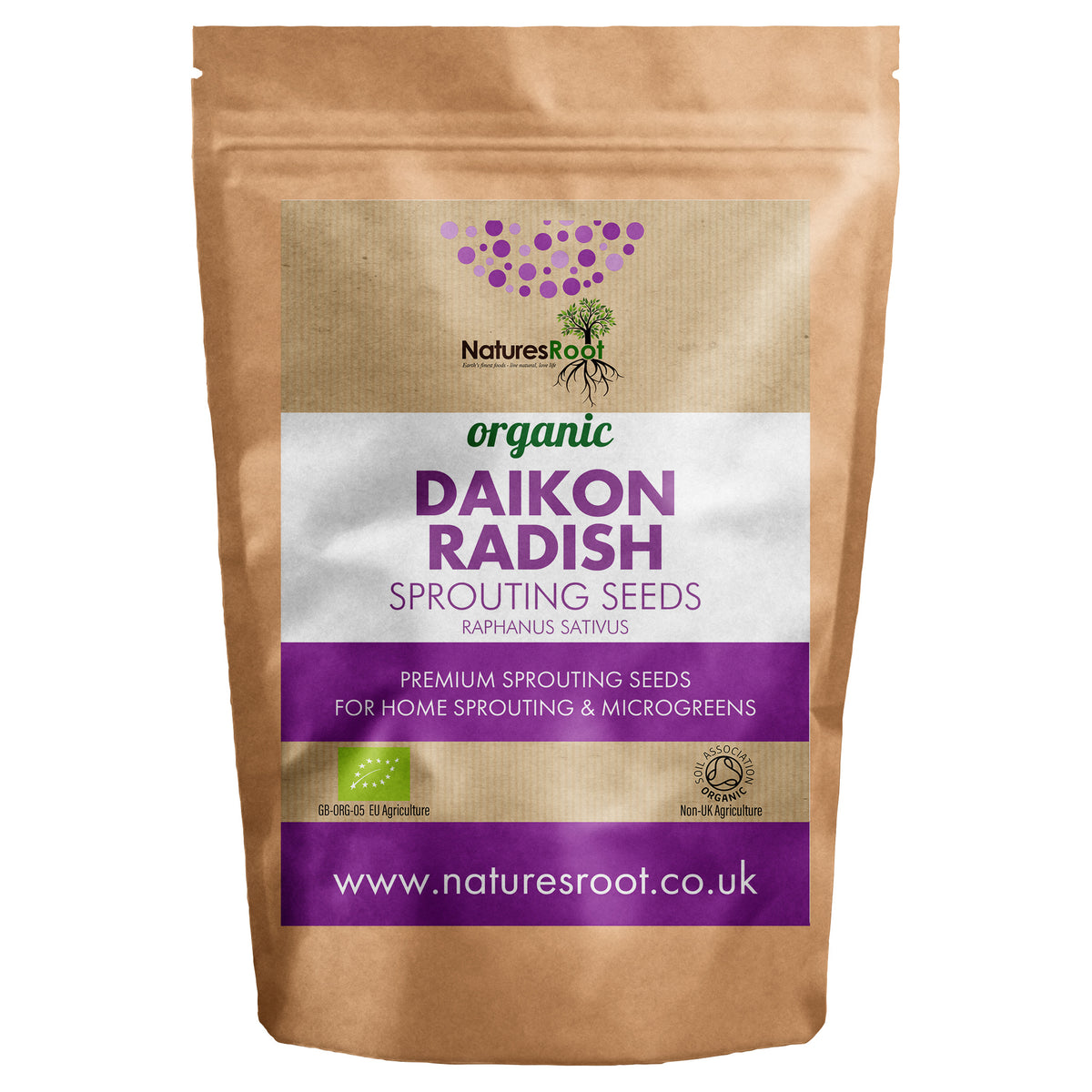 Organic Radish (Daikon) Sprouting Seeds - front of pack