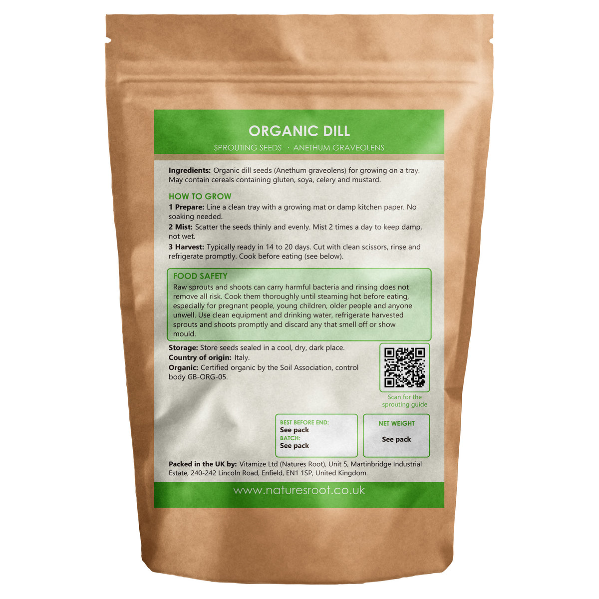 Organic Dill Sprouting Seeds - back of pack