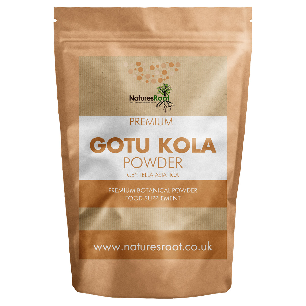 Premium Gotu Kola Powder by Nature's Root - front of pouch
