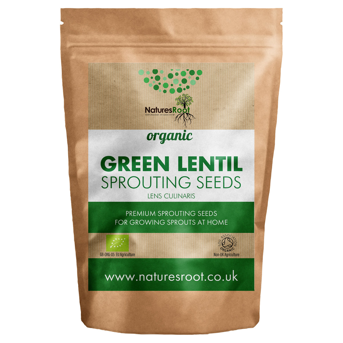 Organic Green Lentil Sprouting Seeds - front of pack