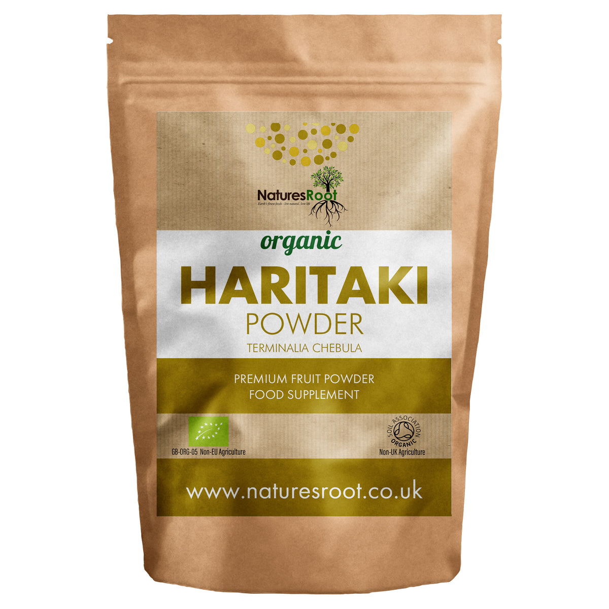 Organic Haritaki (Harad) Powder by Nature's Root - front of pouch