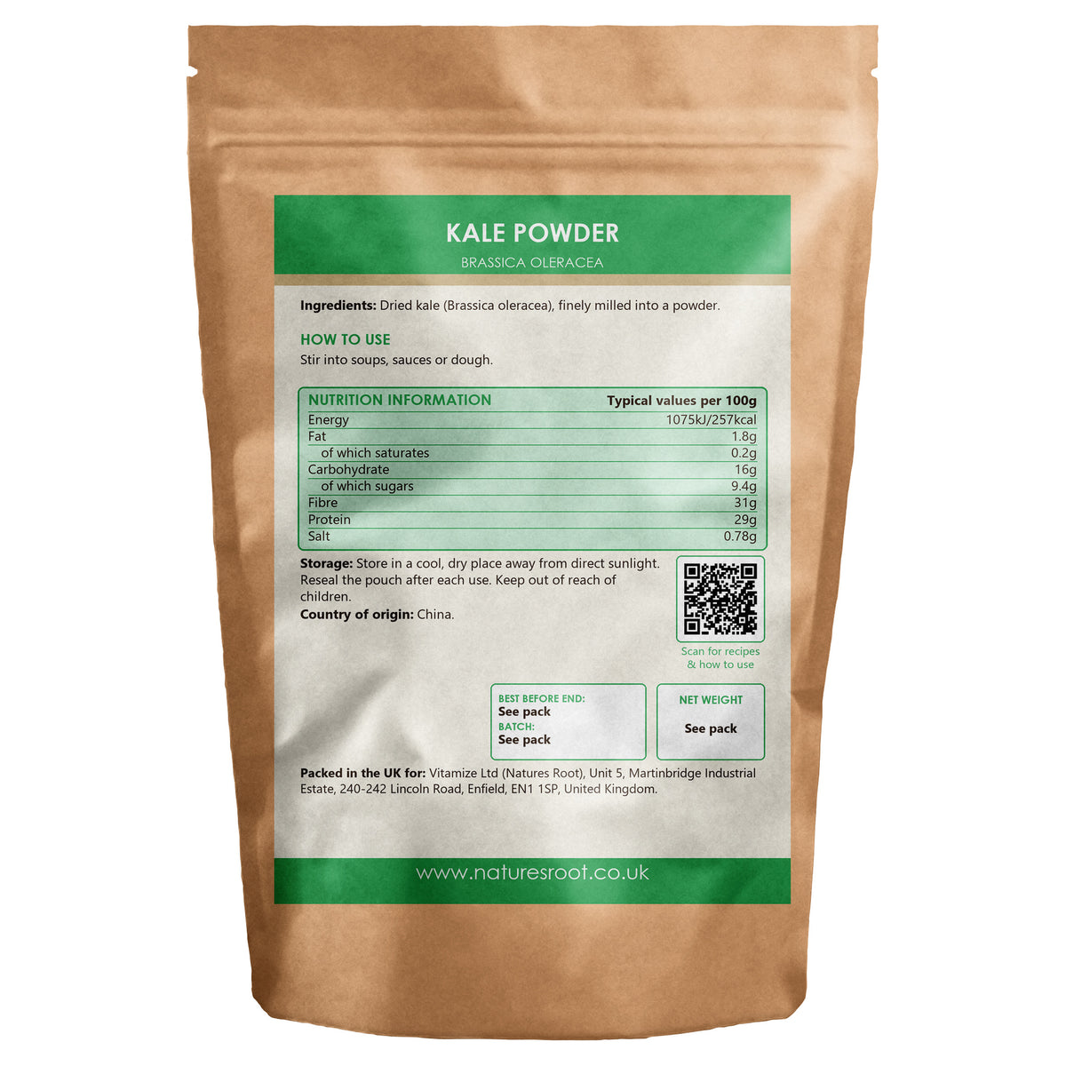 Premium Kale Powder - back of pack