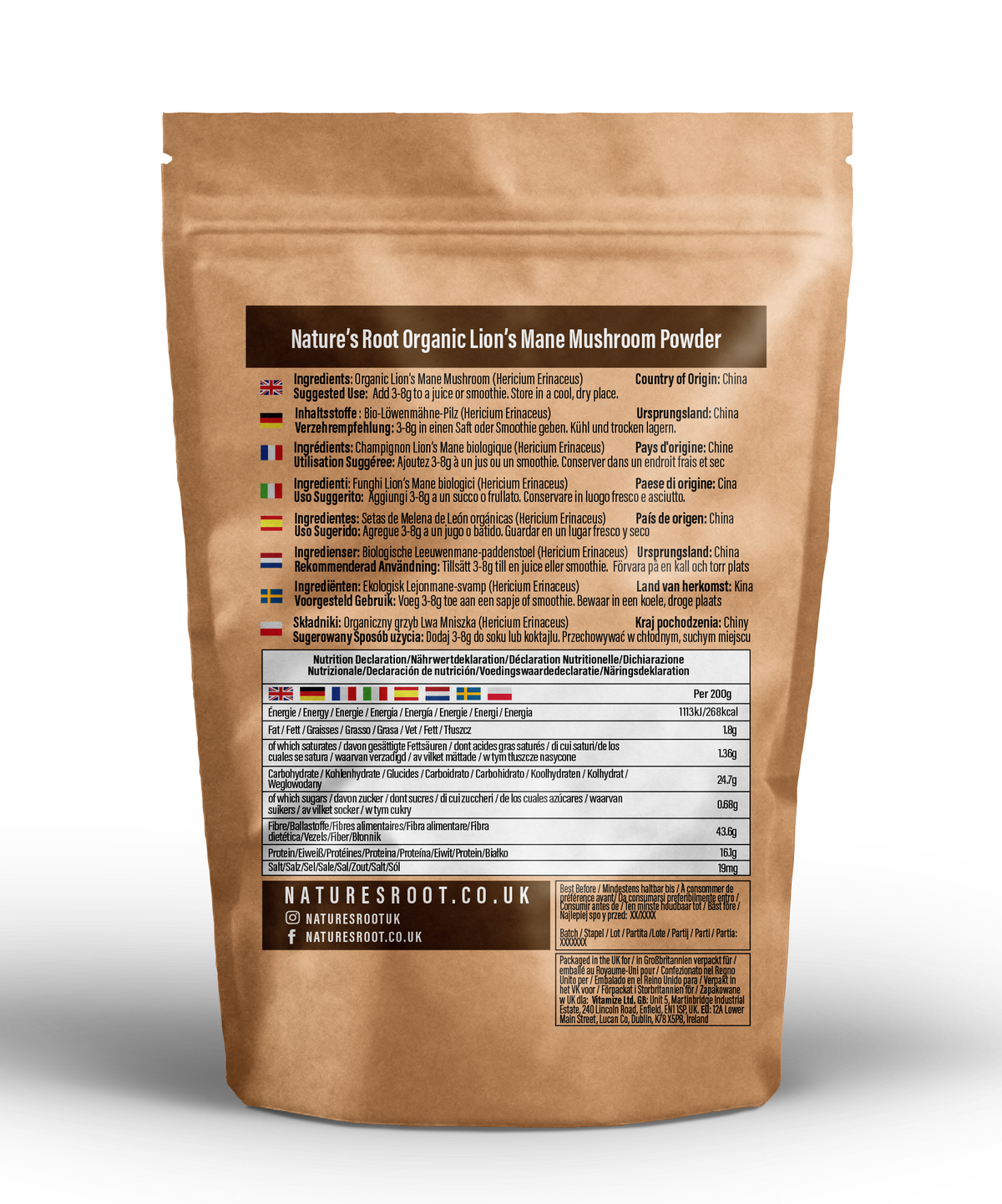 Organic Lion’s Mane Mushroom Powder — Brain, Focus & Memory Support | 100% Pure Fruiting Body | Nature's Root® - Nature's Root
