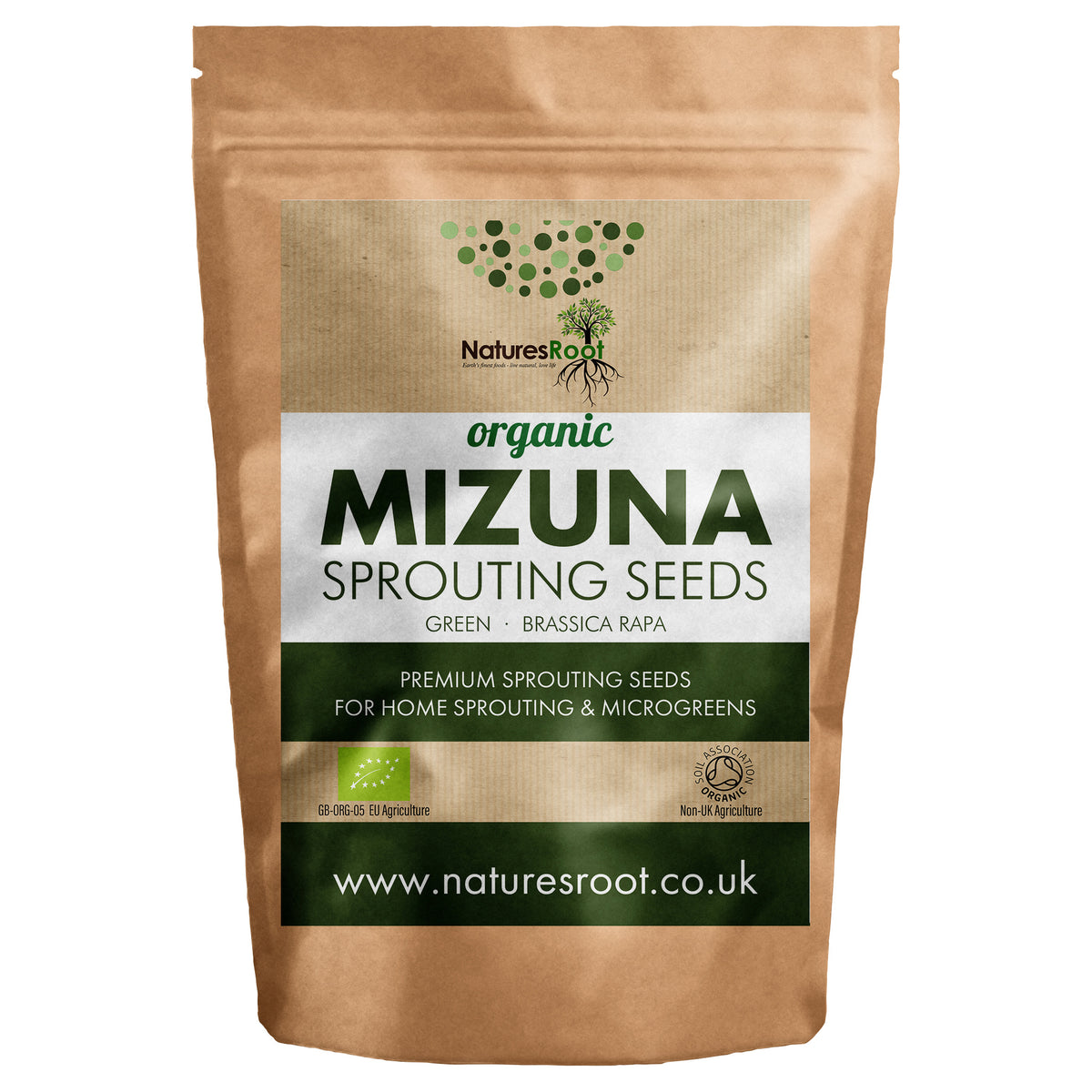 Organic Mizuna Green Sprouting Seeds - front of pack