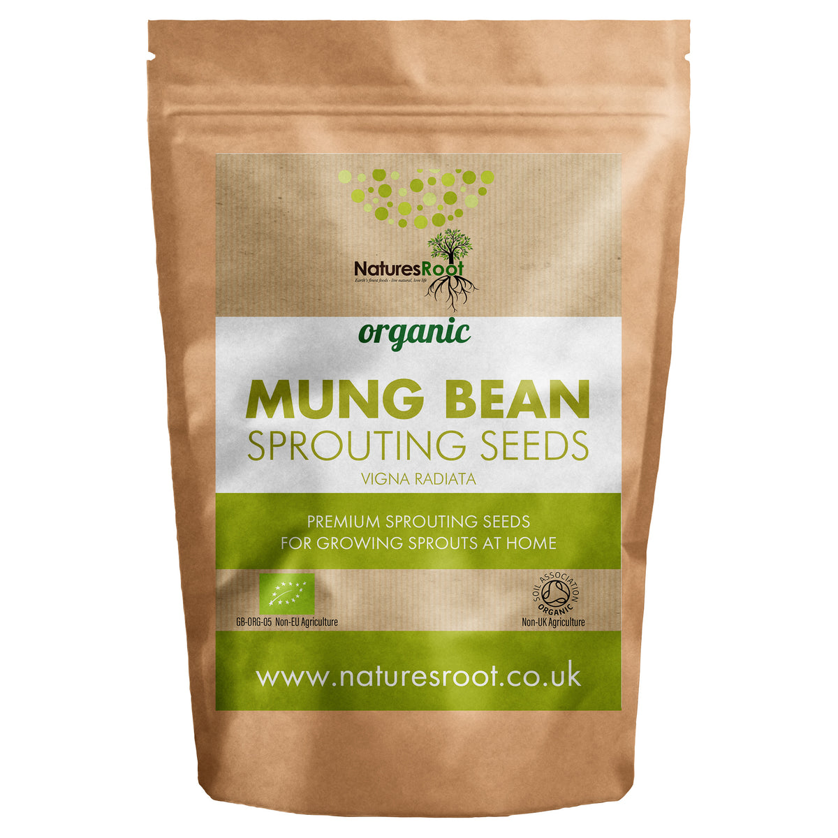 Organic Mung Bean Sprouting Seeds by Nature's Root - front of pouch