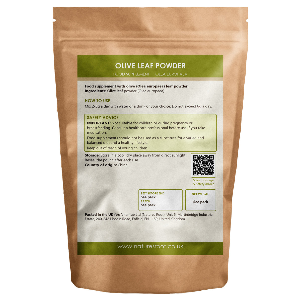 Olive Leaf Powder - back of pack
