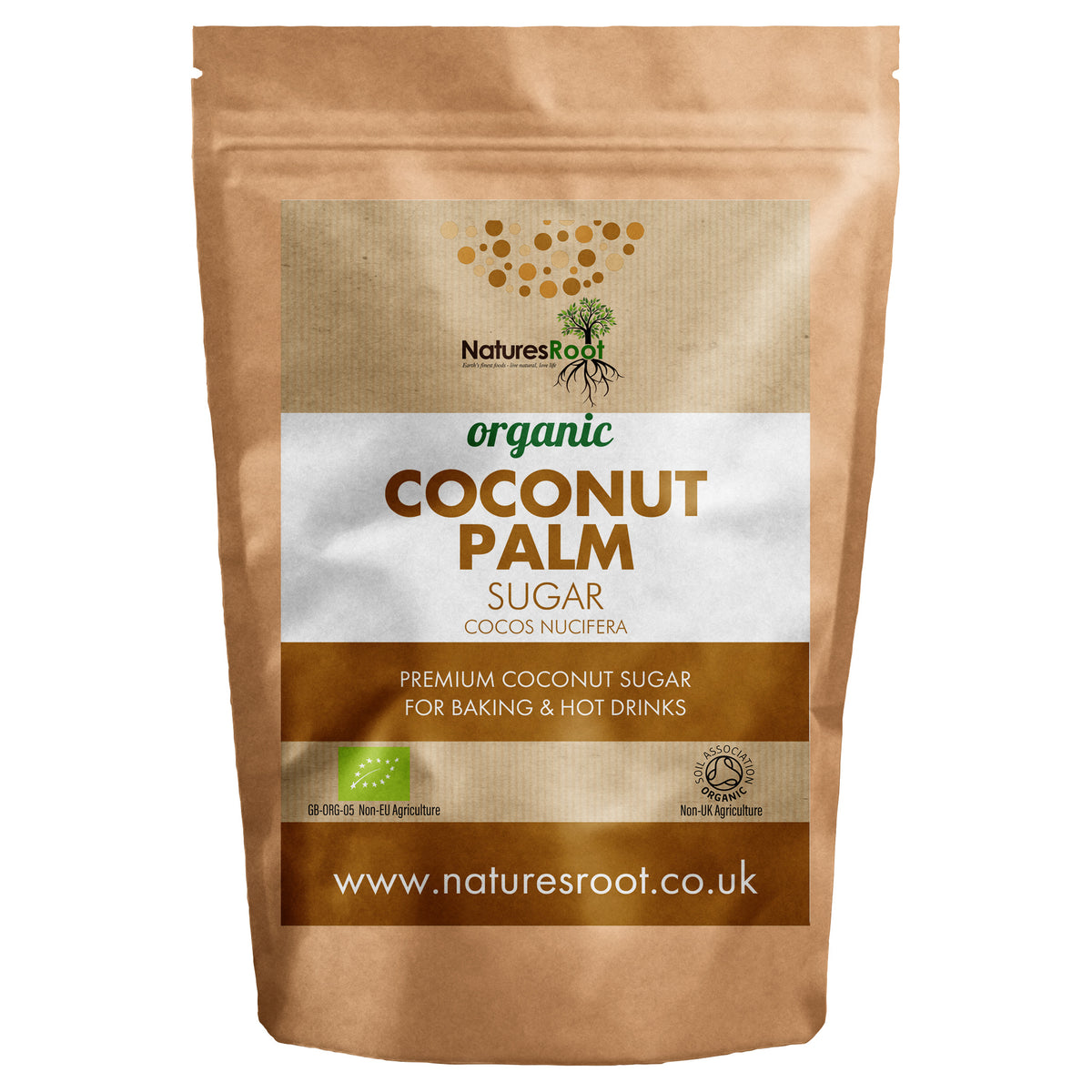 Organic Raw Coconut Palm Sugar by Nature's Root - front of pouch
