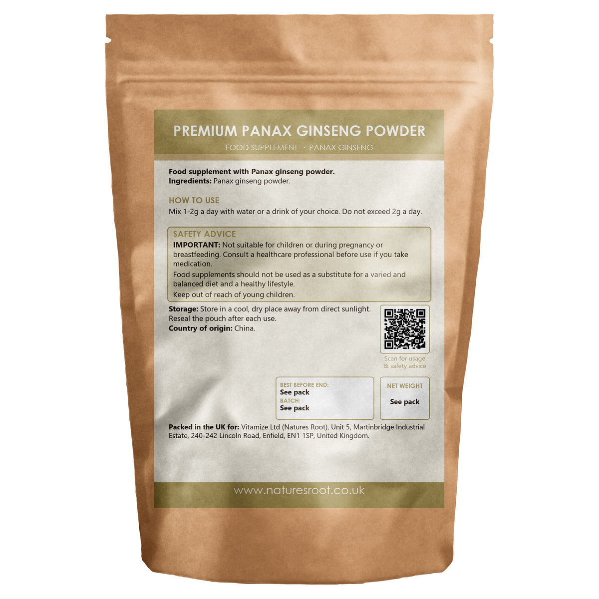 Premium Panax Ginseng Powder - back of pack