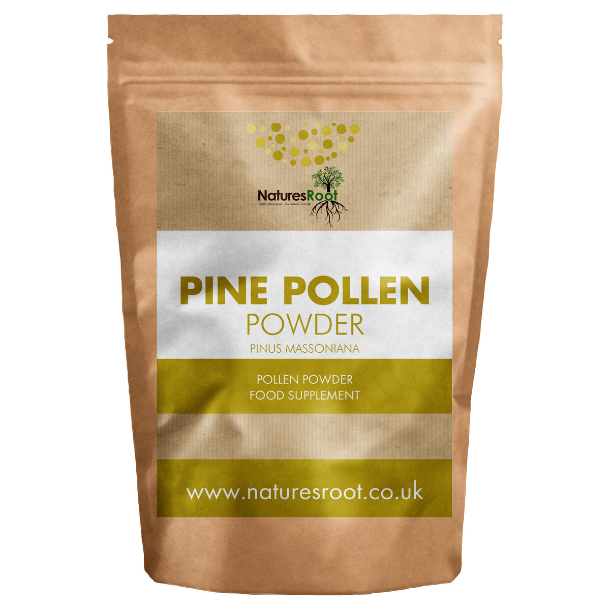 Premium Pine Pollen Powder by Nature's Root - front of pouch
