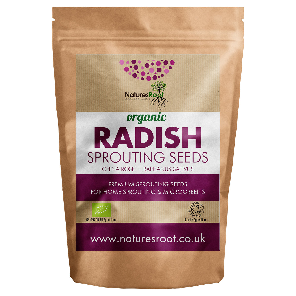 Organic Radish China Rose Sprouting Seeds - front of pack