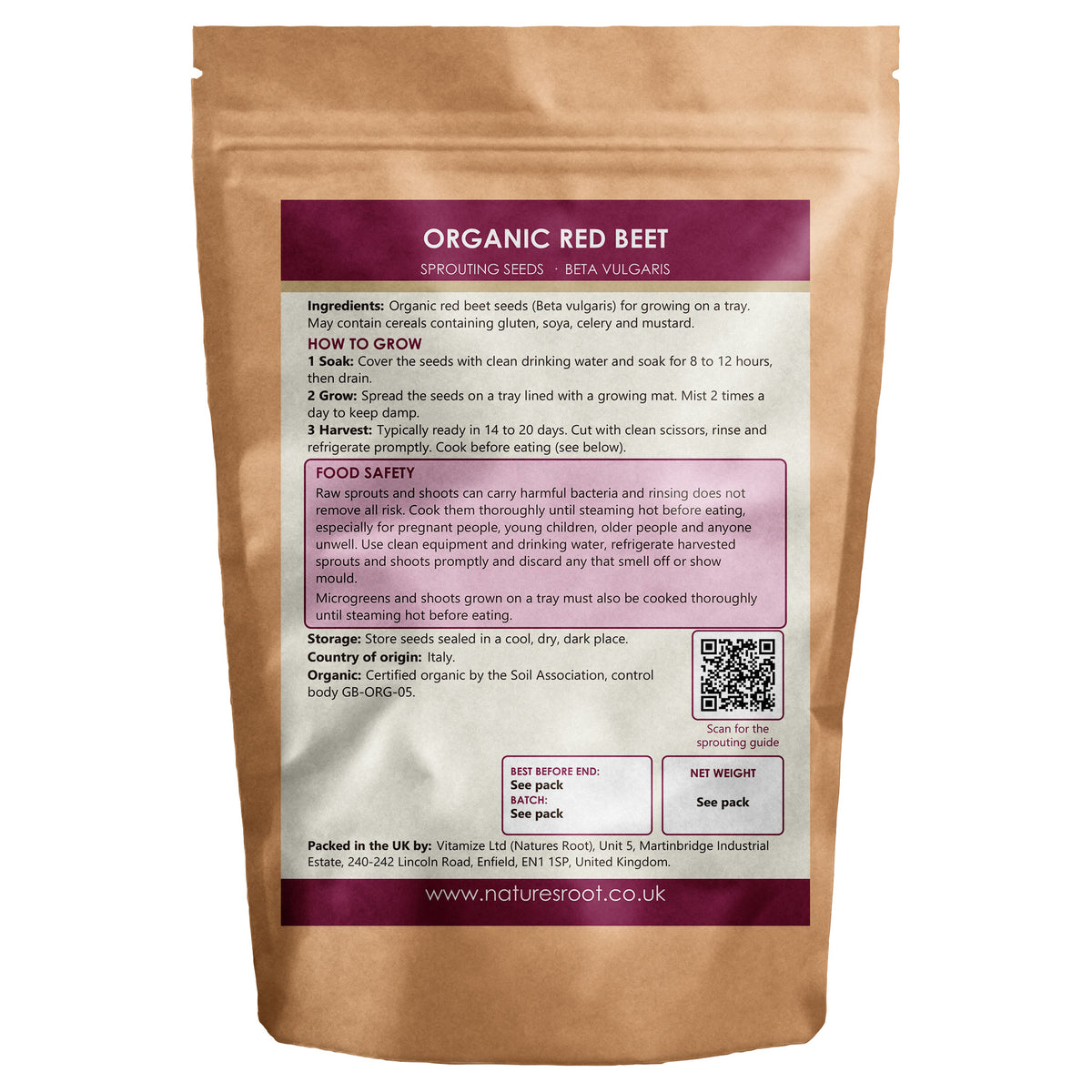 Organic Red Beetroot Sprouting Seeds - back of pack