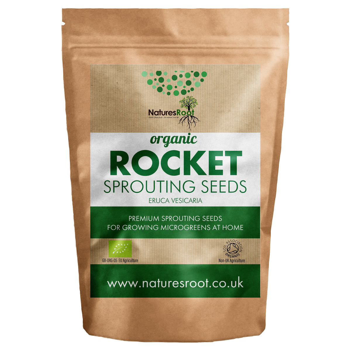 Organic Rocket (Arugula) Sprouting Seeds - front of pack