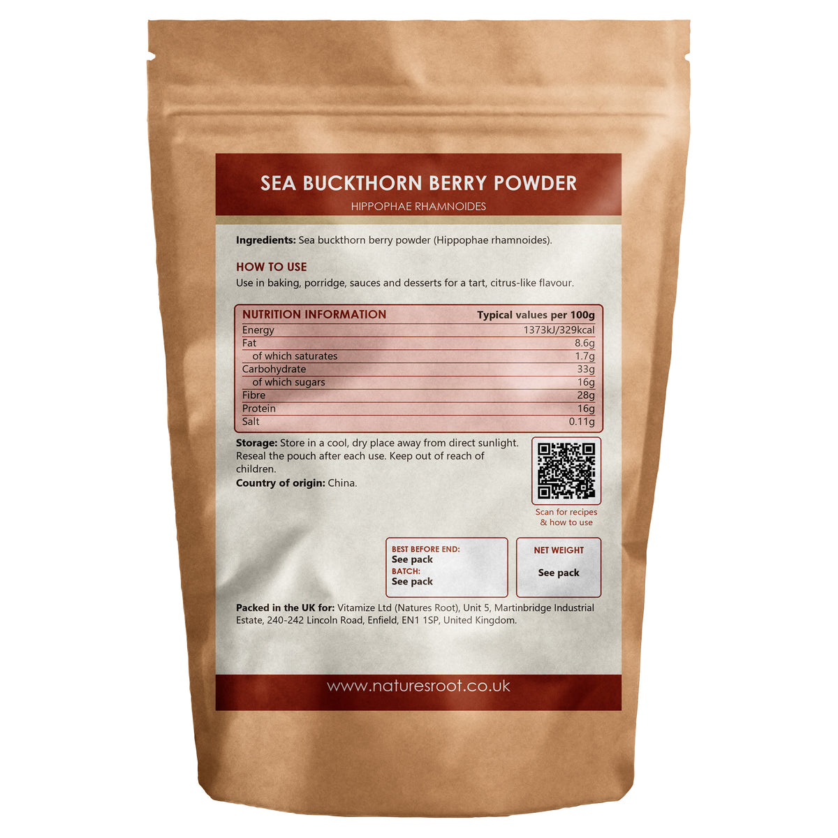 Premium Sea Buckthorn Berry Powder - back of pack