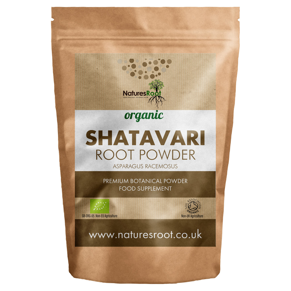 Organic Shatavari Powder (Wild Asparagus) by Nature's Root - front of pouch