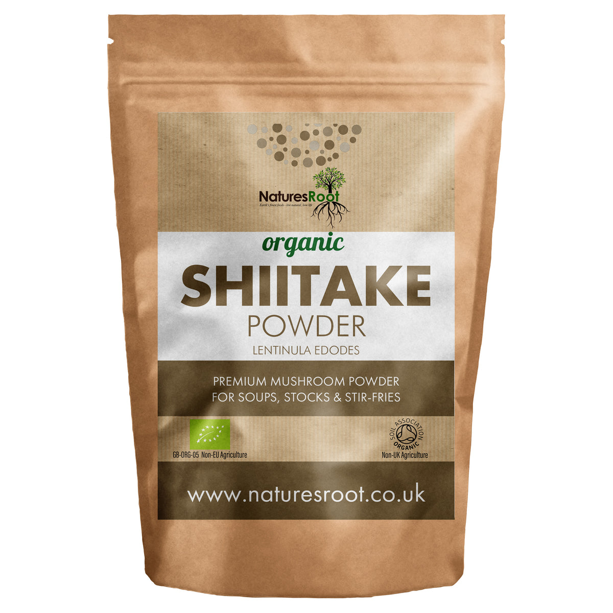 Organic Shiitake Mushroom Powder by Nature's Root - front of pouch