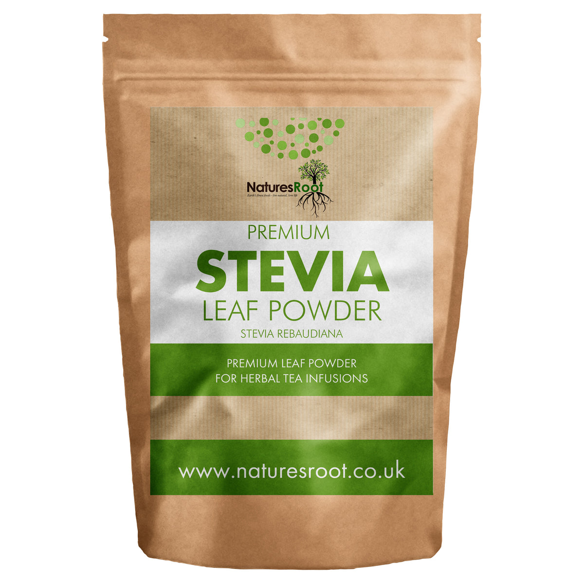 Premium Stevia Powder by Nature's Root - front of pouch