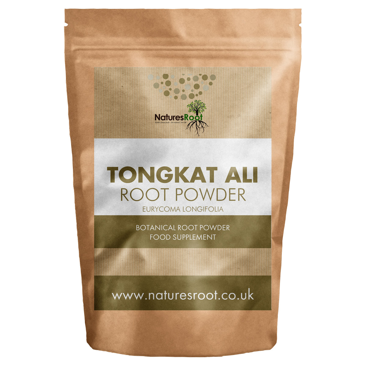 Premium Tongkat Ali Powder by Nature's Root - front of pouch