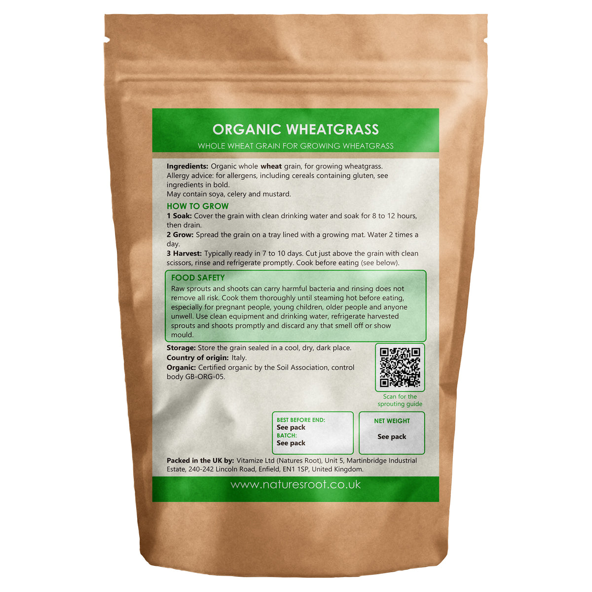 Organic Wheatgrass Seeds - back of pack