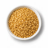 Organic Golden Linseeds in a white dish