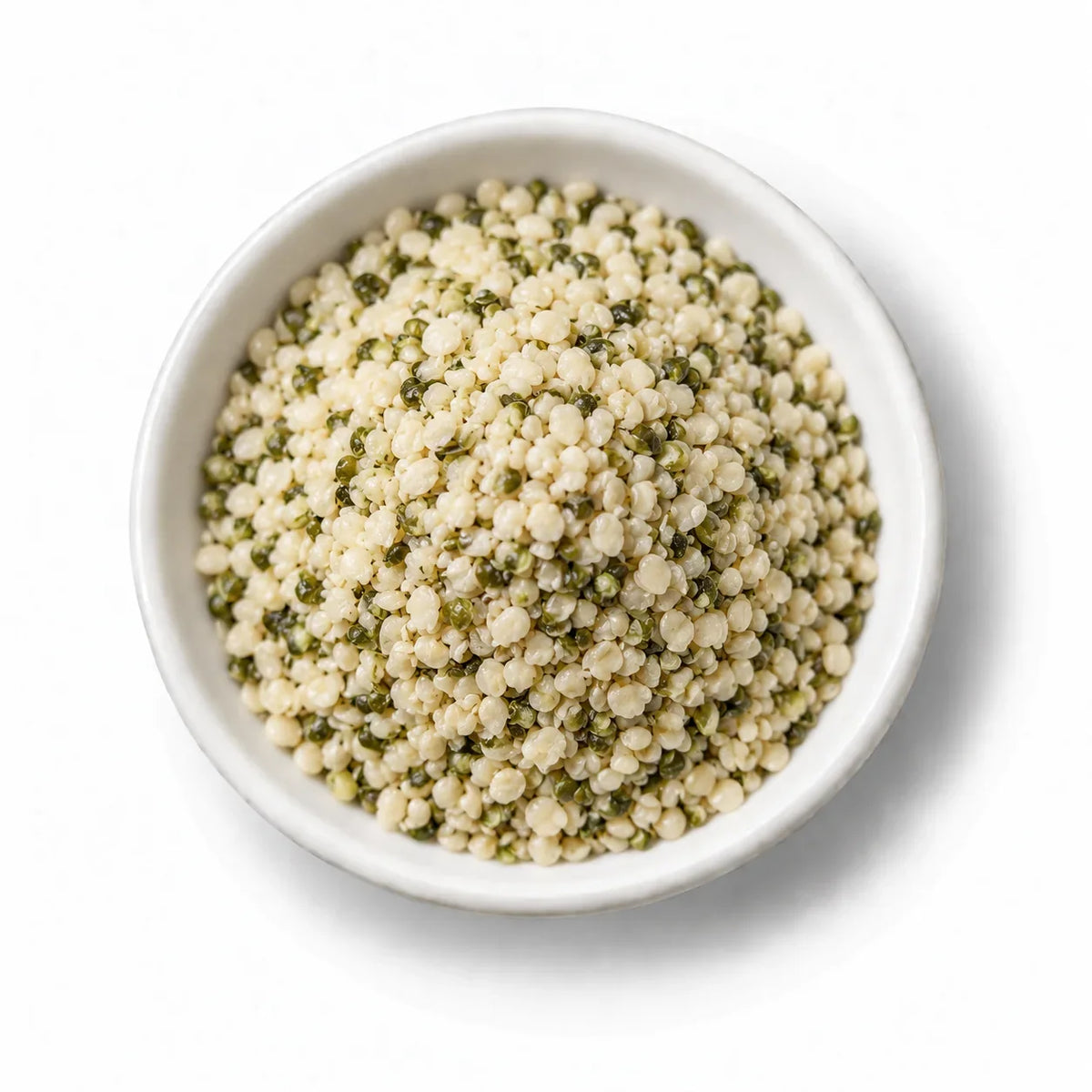 Organic De-Shelled Hemp Seeds in a white dish