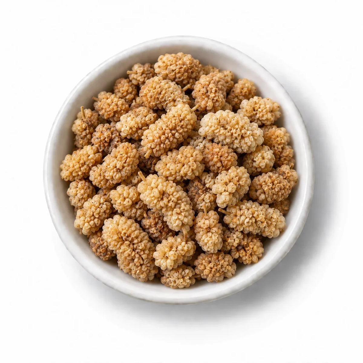 Organic Sun Dried Mulberries in a white dish