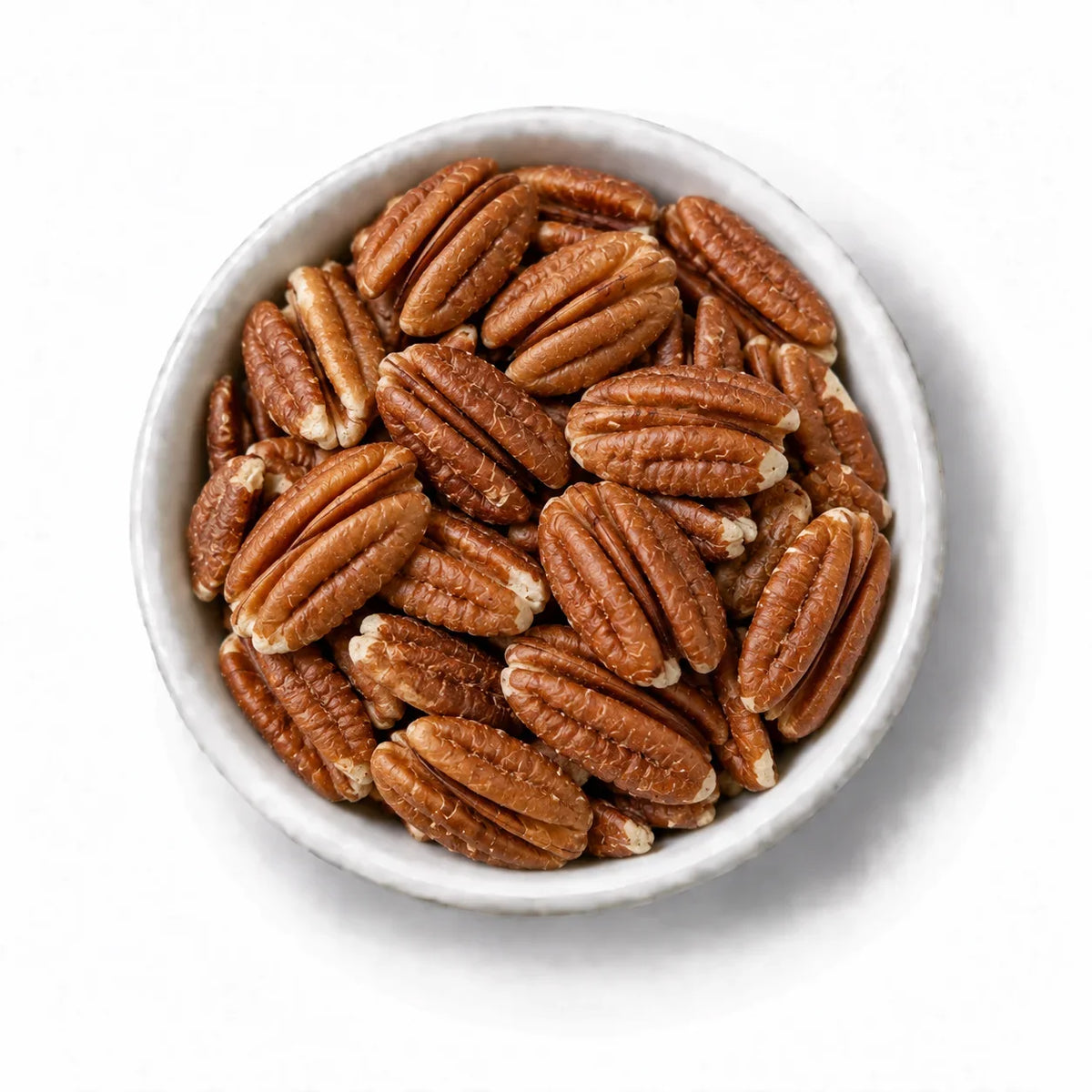 Organic Pecan Nut Halves in a white dish