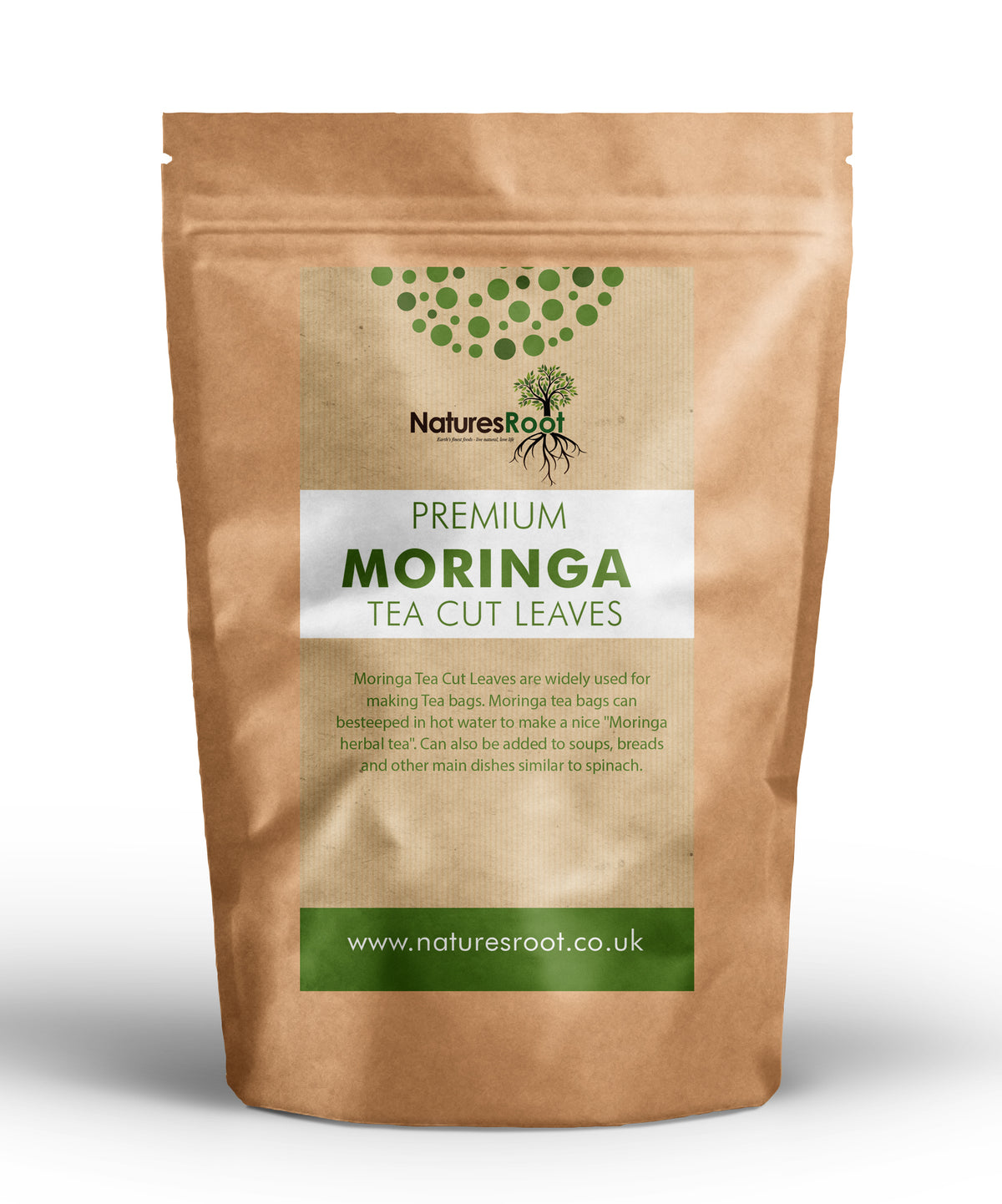 Premium Moringa-Blätter (T-Cut), getrocknet & zerkleinert von Nature's Root – 125 g