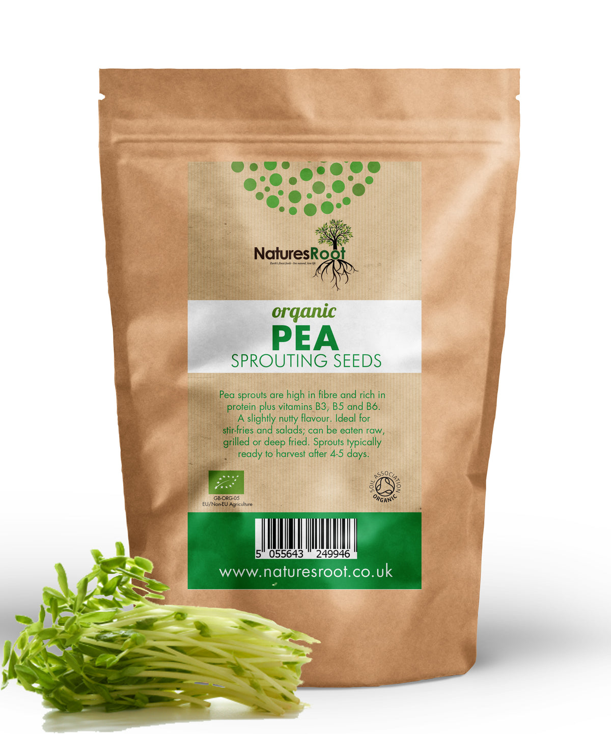 Organic Pea Shoot Sprouting Seeds by Nature's Root – 500g