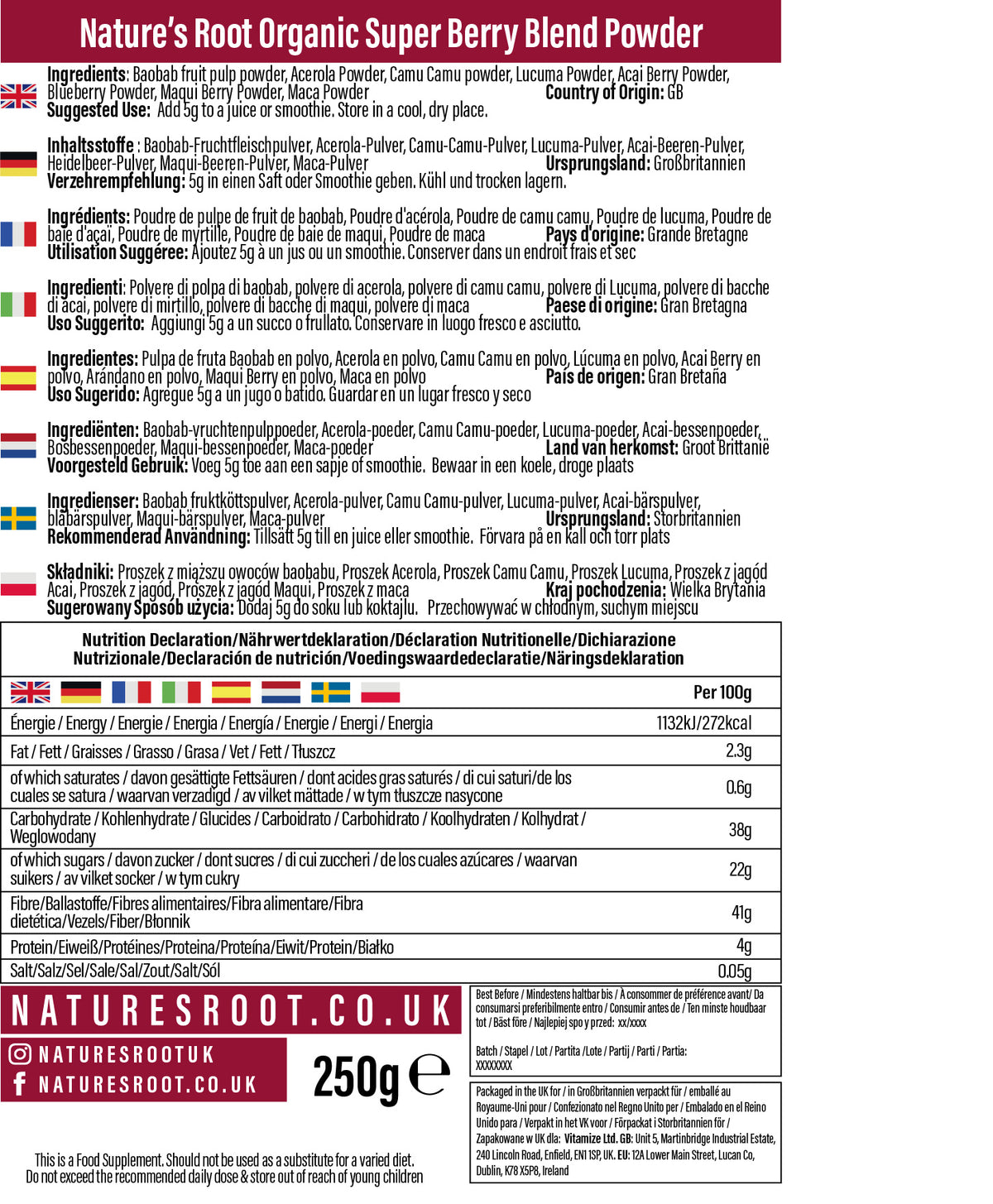 Bio-Super-Beeren-Pulvermischung von Nature's Root – 125 g